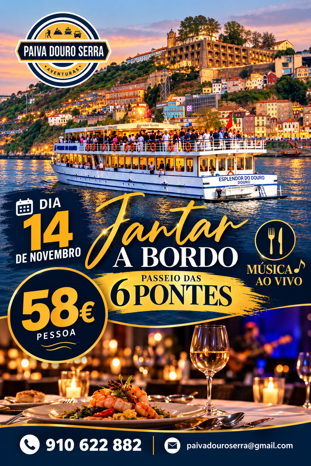 Passeio de barco com jantar com música ao vivo